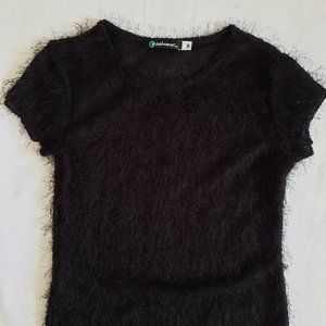 Women's black "hairy" short-sleeved blouse, dressy.
